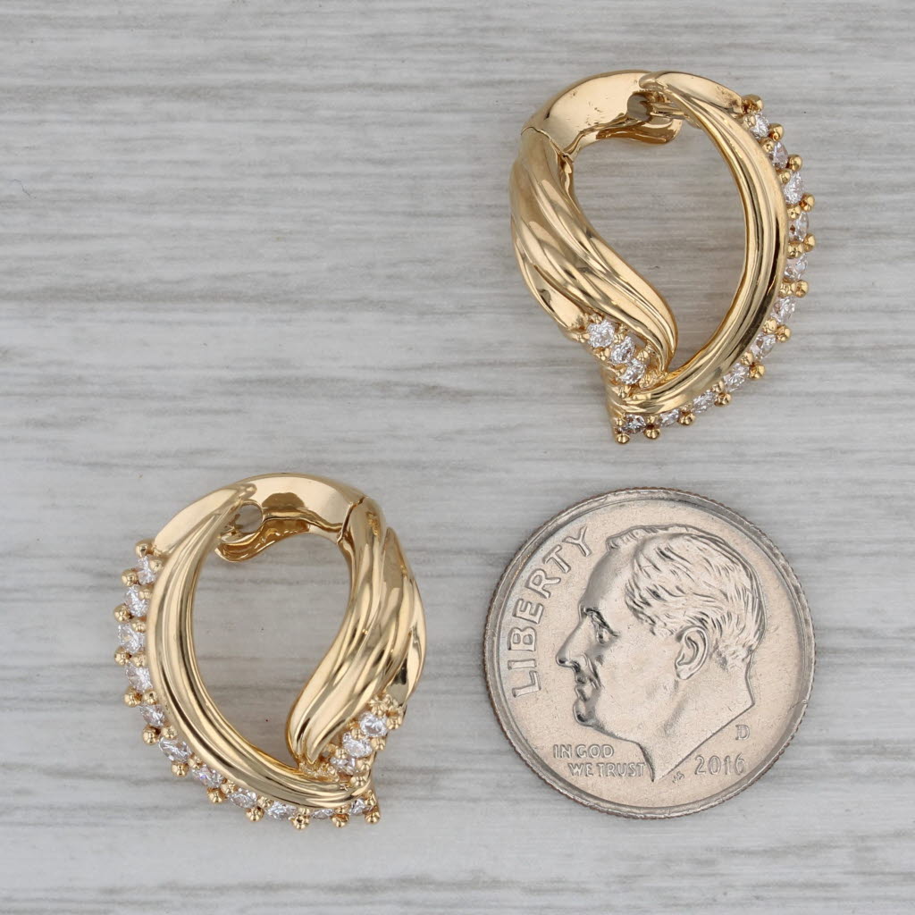 Dark Gray 0.76ctw Diamond Open Hoop Earrings 18k Yellow Gold Snap Top