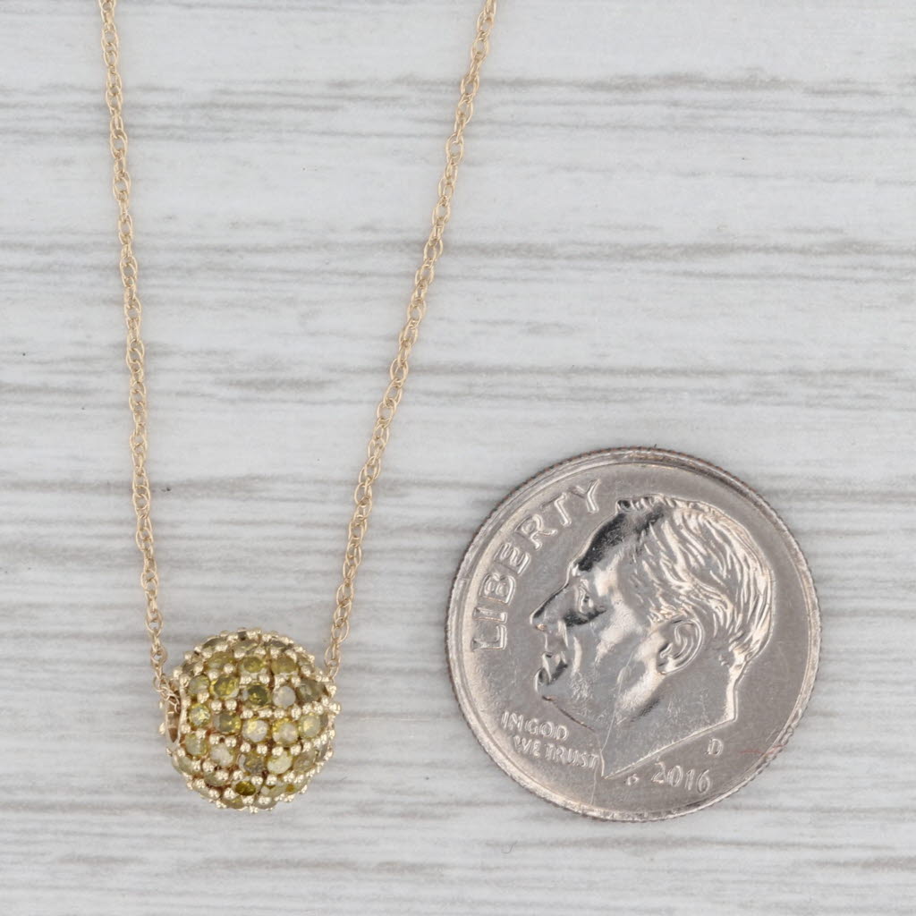 0.75ctw Yellow Diamond Pave Bead Pendant Necklace 10k Gold 18.5" 0.8mm COA