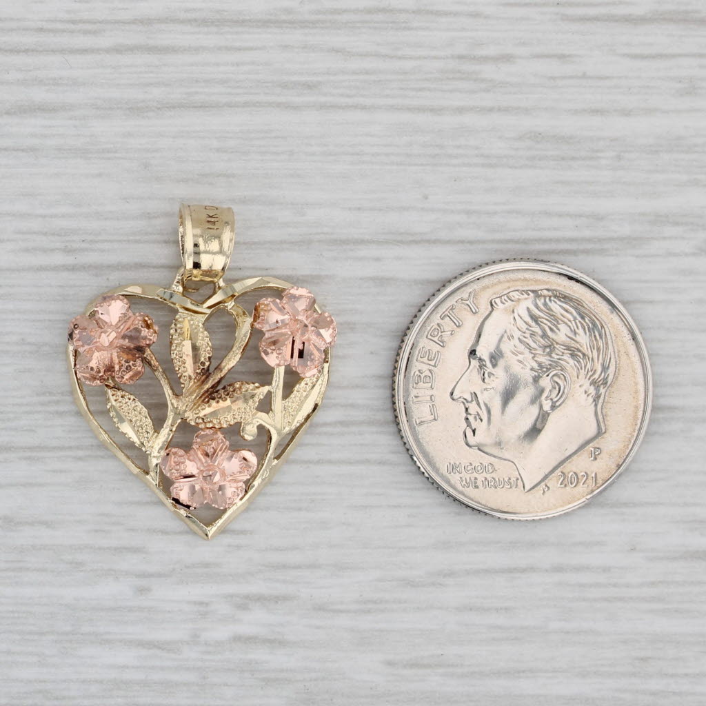 Gray Black Hills Gold Floral Heart Pendant 14k Yellow Rose Flowers