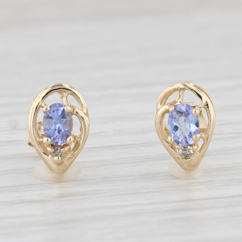 Light Gray 0.40ctw Tanzanite Teardrop Stud Earrings 14k Yellow Gold Diamond Accents