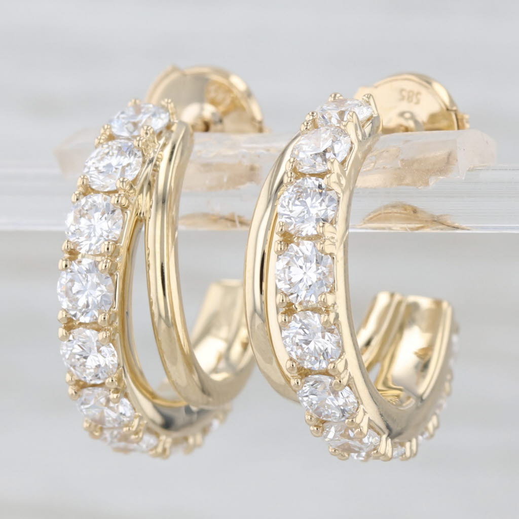 New 3.84ctw Lab Grown Diamond Hoop Earrings 14k Yellow Gold Round Double Hoops