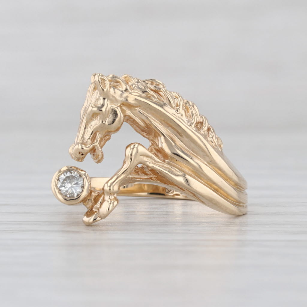 0.11ct Diamond Horse Ring 14k Yellow Gold Size 6.25 Western