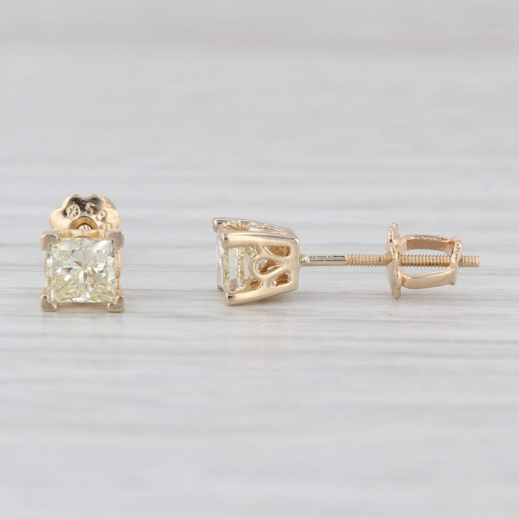 0.70ctw Princess Light Yellow Diamond Stud Earrings 14k Yellow Gold Studs