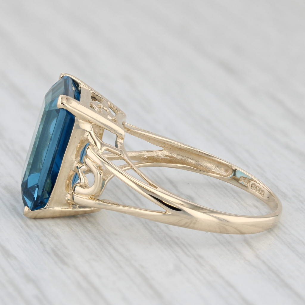 Light Gray 8.80ct London Blue Topaz Ring 14k Yellow Gold Emerald Cut Solitaire Size 8.25