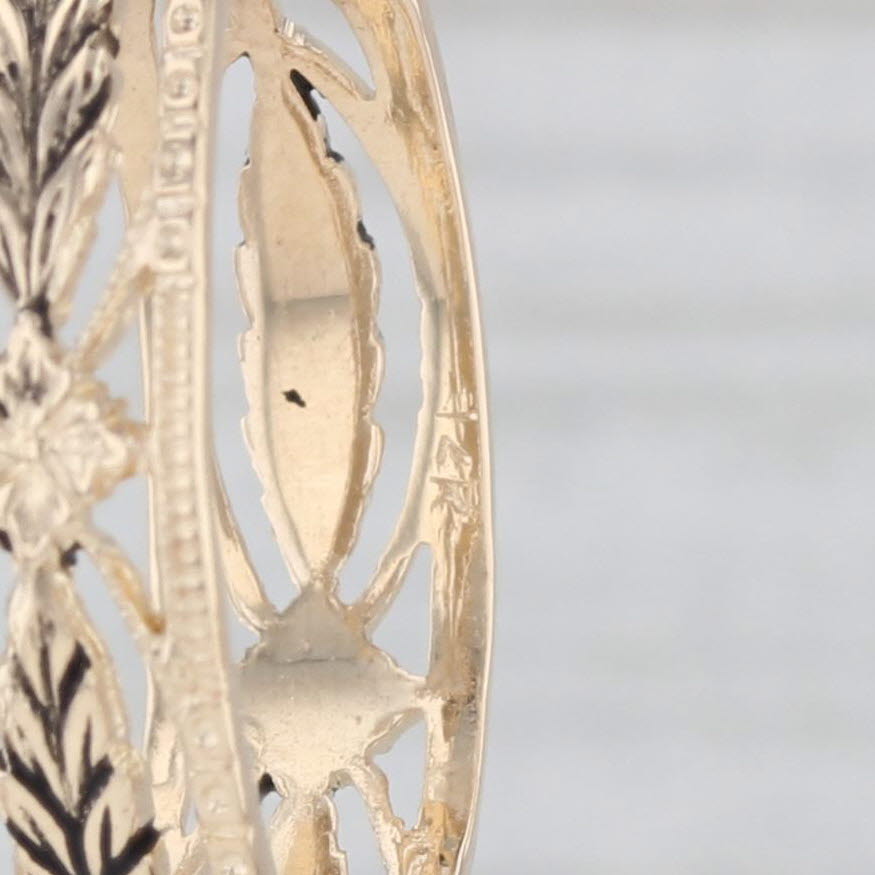 Light Gray Vintage Filigree Wheat Etched Hoop Earrings 14k Yellow Gold Snap Top Round Hoops