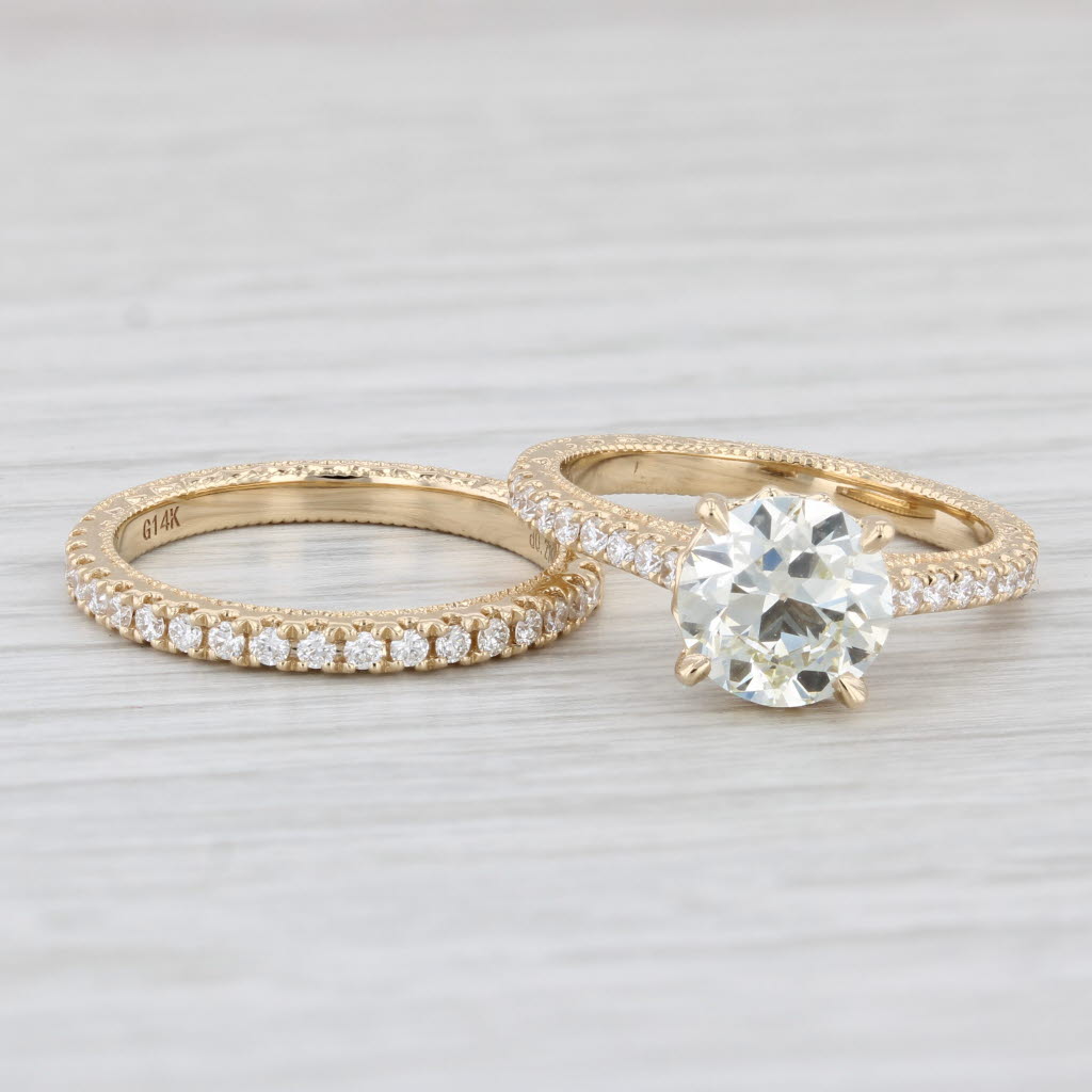Light Gray New 2.54ctw VS Diamond Engagement Ring Wedding Band Bridal Set 14k Gold GIA