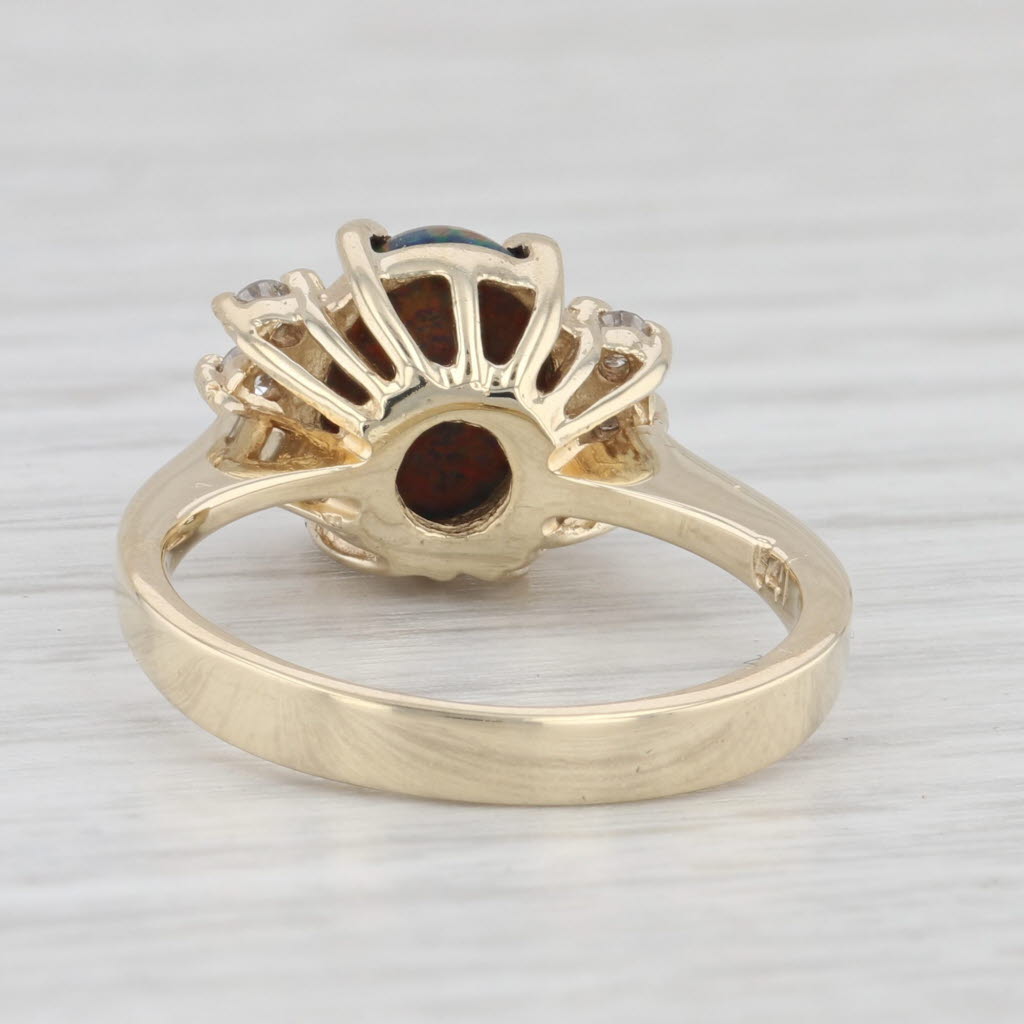 Light Gray Lab Created Black Opal Diamond Ring 14k Yellow Gold Size 6