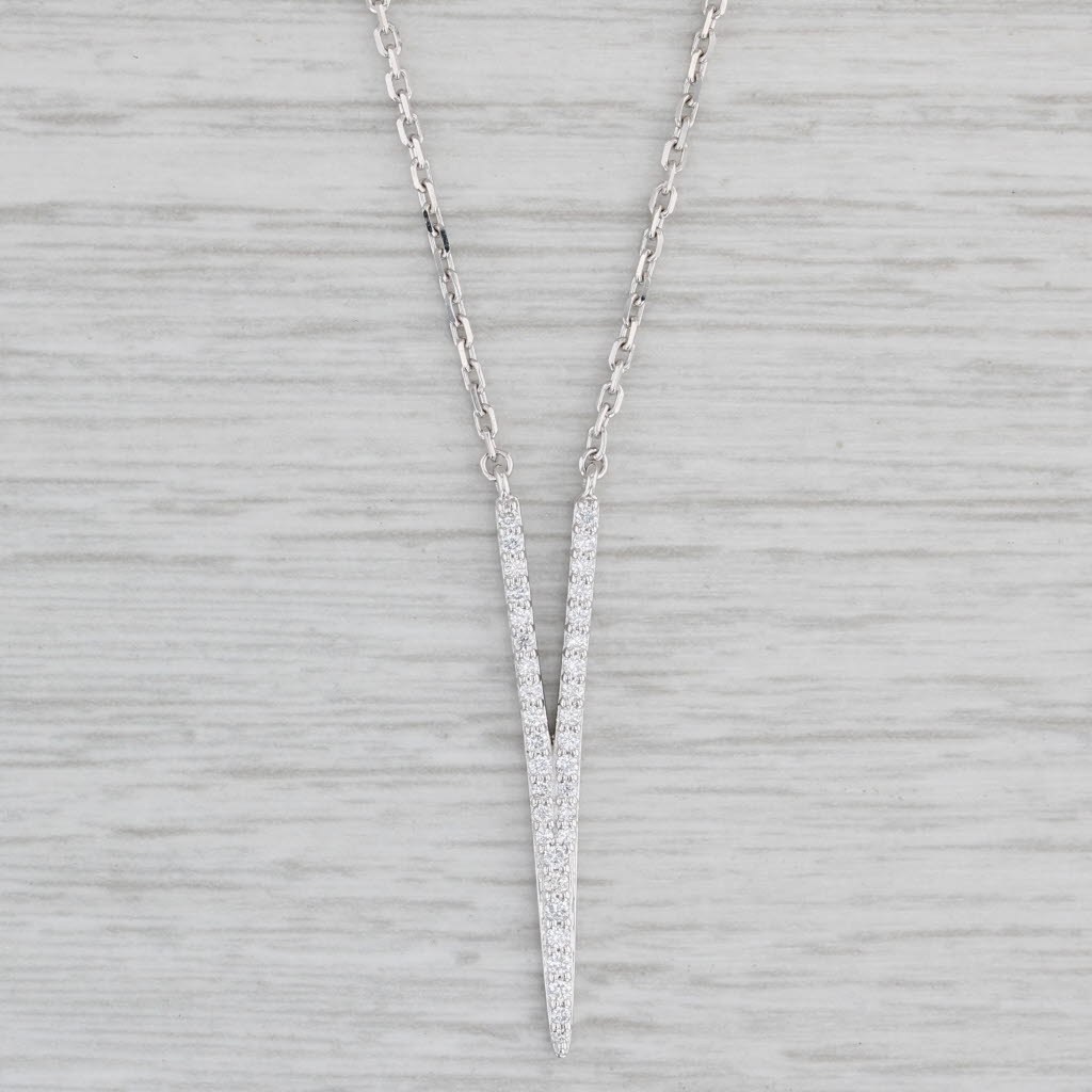 Gray New 0.22ctw Diamond V Pendant Necklace 14k White Gold 15.5-17.5" Cable Chain