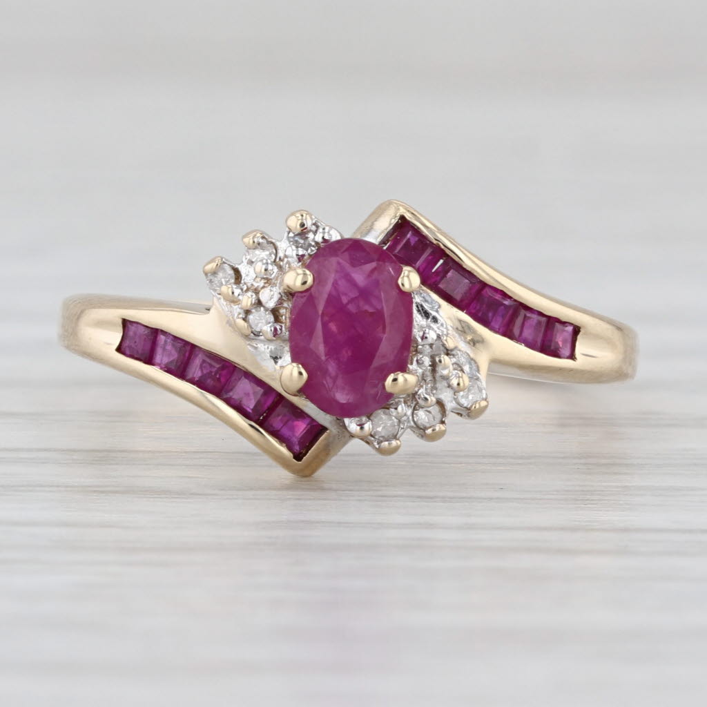 0.81ctw Ruby Diamond Bypass Ring 10k Yellow Gold Size 8