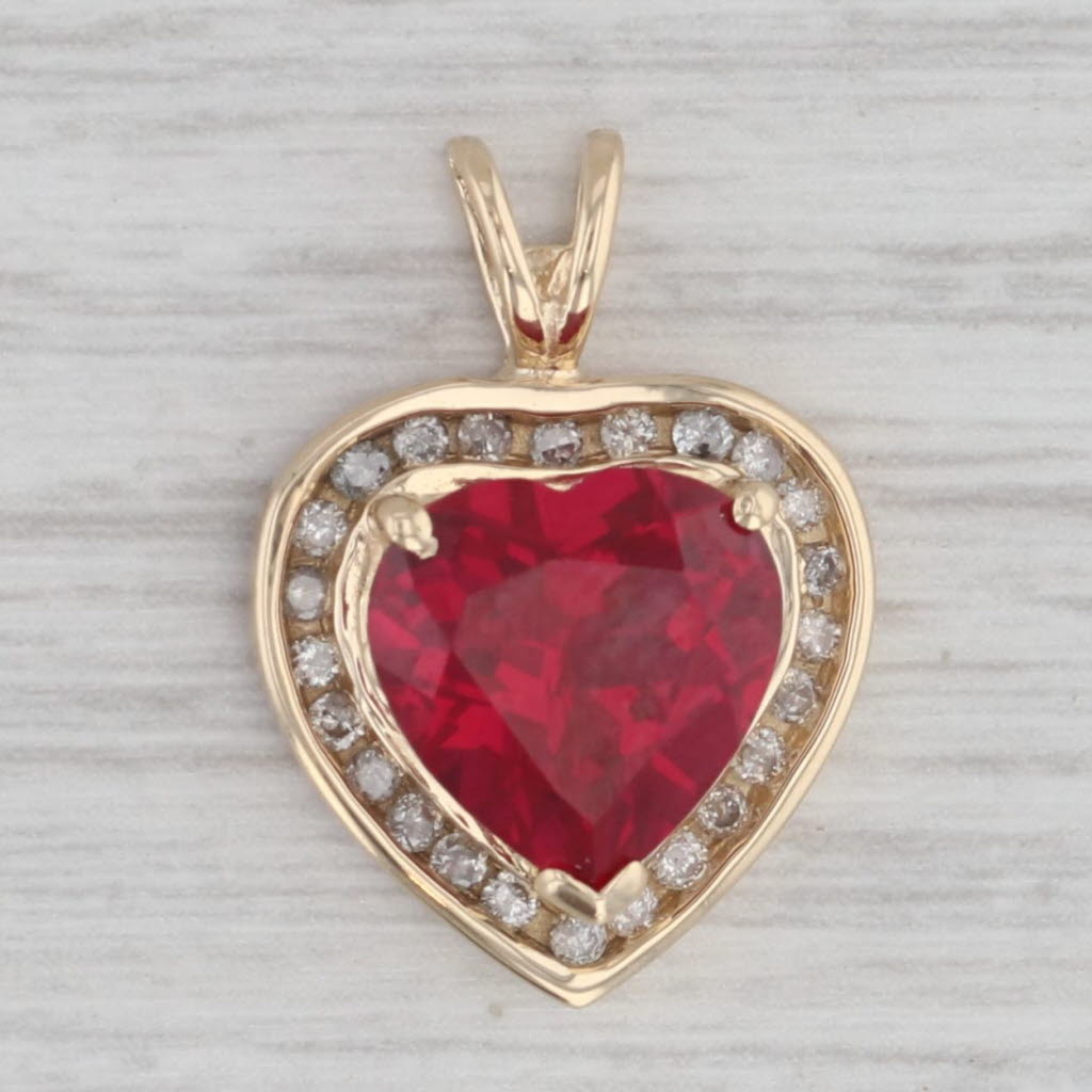 Gray 4.84ctw Lab Created Ruby Heart Diamond Halo Pendant 14k Yellow Gold