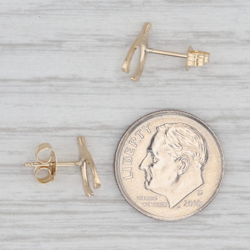 Light Gray Small Wishbone Stud Earrings 14k Yellow Gold