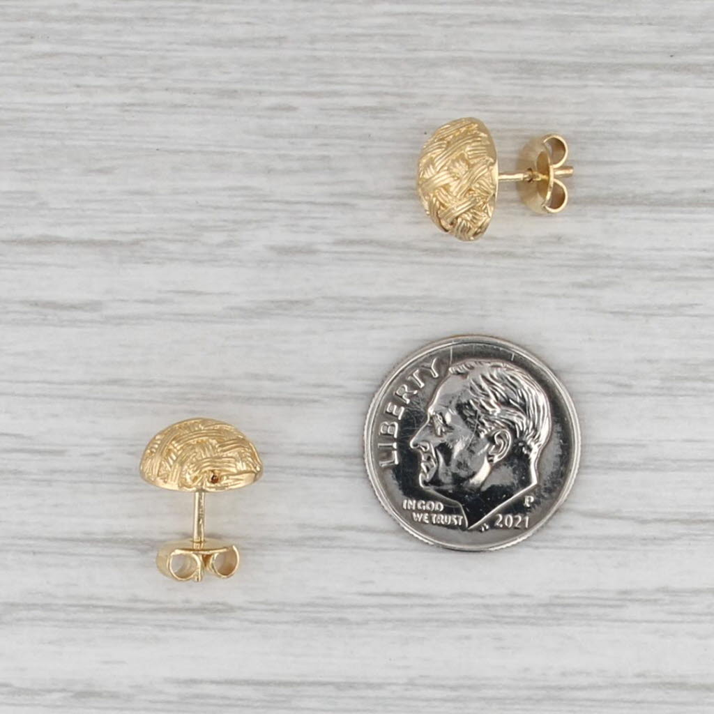Italian Basket Weave Button Stud Earrings 18k Yellow Gold Dome Studs