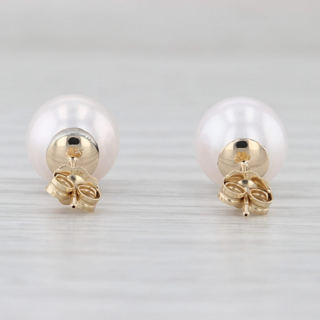 9.2-9.3mm Pearl Stud Earrings 14k Yellow Gold Round Bead Studs
