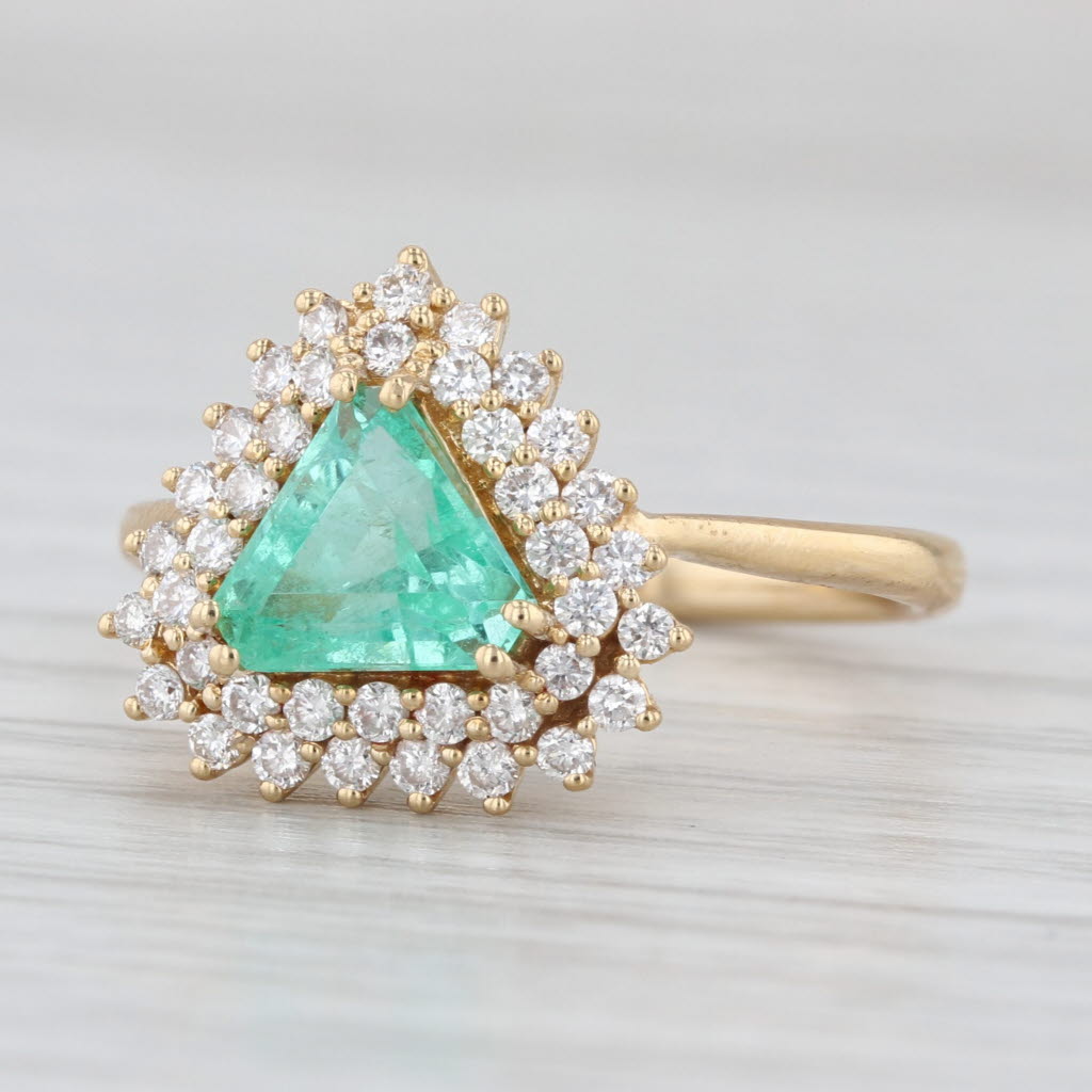 1.54ctw Emerald Diamond Halo Ring 18k Yellow Gold Size 7