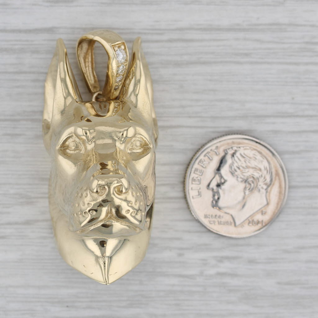 Gray Large Dog Bust Pendant 10k Yellow Gold 0.12ctw Diamonds Doberman