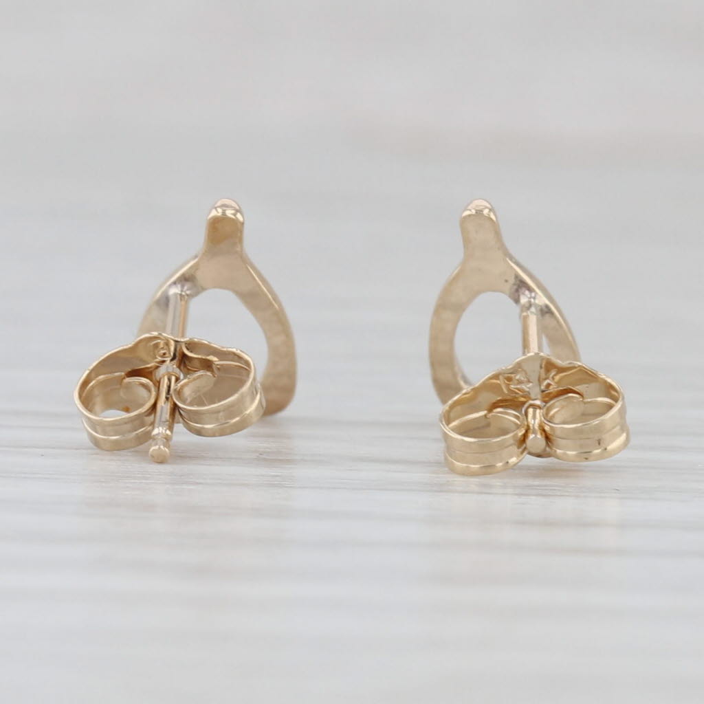 Light Gray Small Wishbone Stud Earrings 14k Yellow Gold