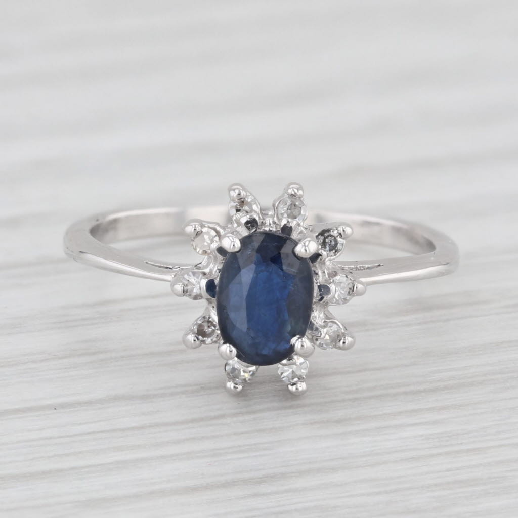 Light Gray 0.67ctw Oval Blue Sapphire Diamond Halo Ring 10k White Gold Size 4.5 Engagement