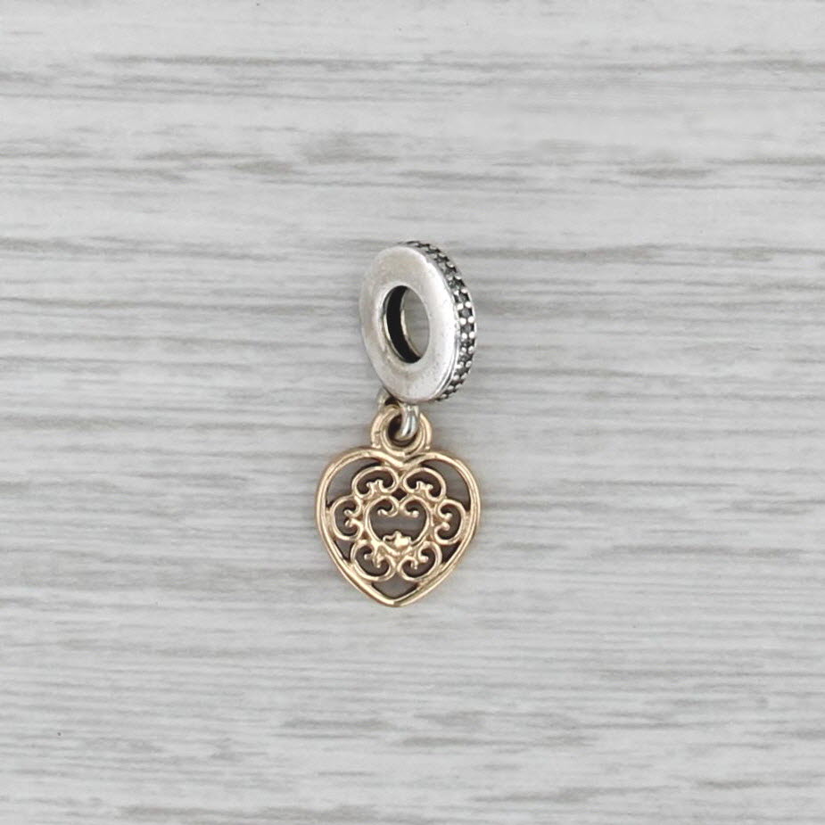 Pandora Magnificent Heart Bead Charm Sterling Silver 14k Gold 791742CZ Dangle