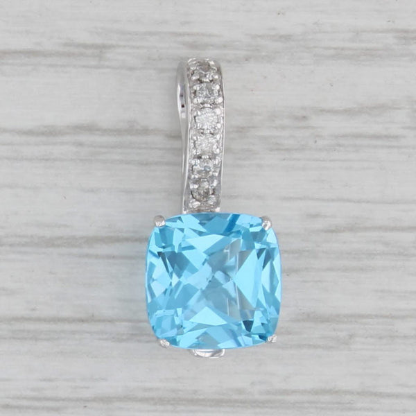 Gray 4.66ctw Blue Sapphire Diamond Pendant 14k White Gold Princess Cushion Solitaire