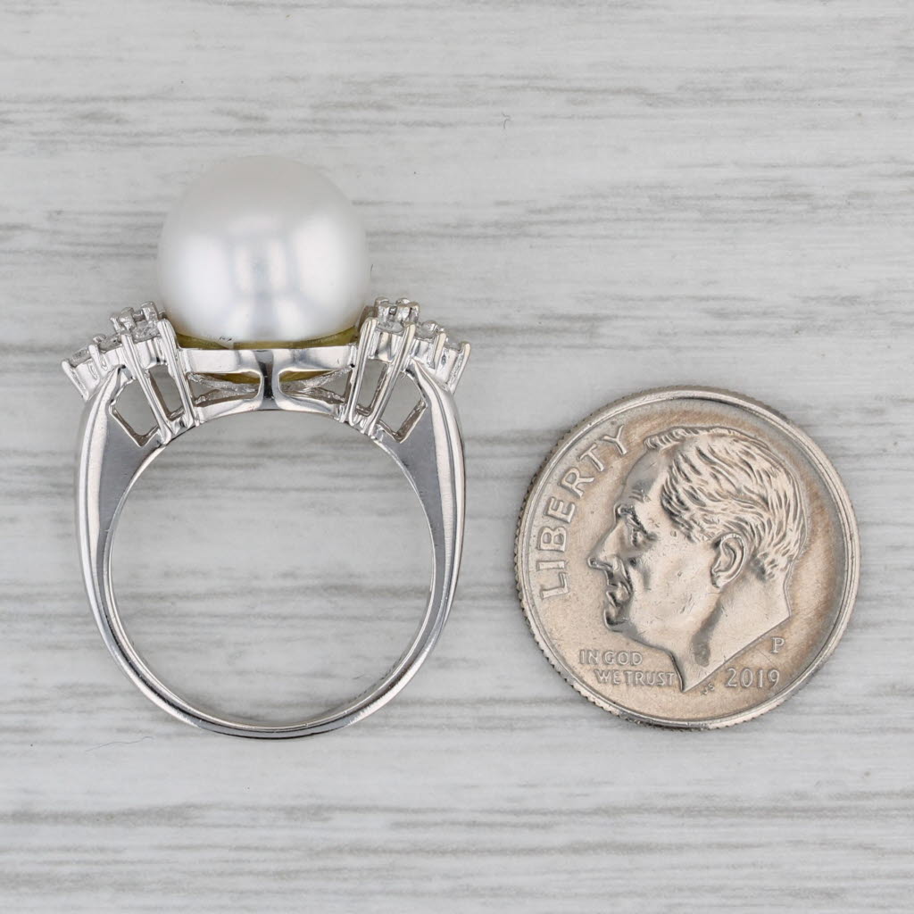 Gray Cultured Pearl 0.18ctw Diamond Ring 14k White Gold Size 6