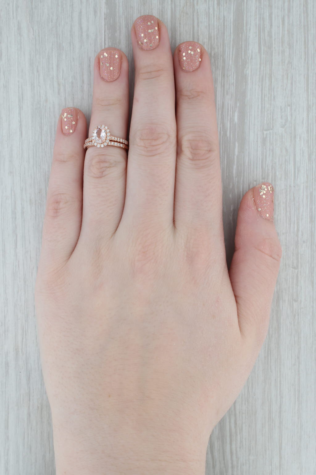 Gray 0.70ct Oval Morganite Diamond Halo Engagement Ring 14K Rose Gold Size 4.75