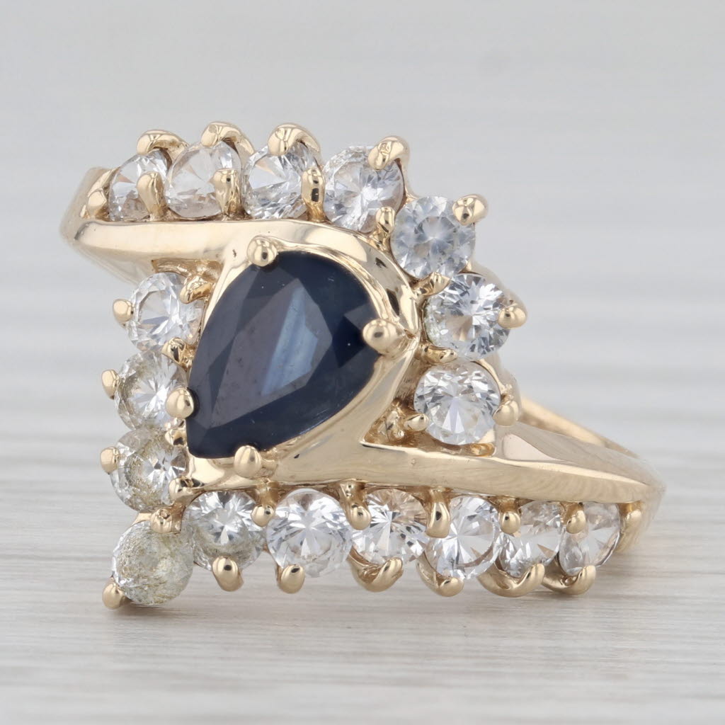 Gray 2.30ctw Blue White Sapphire Bypass Ring 10k Yellow Gold Size 7