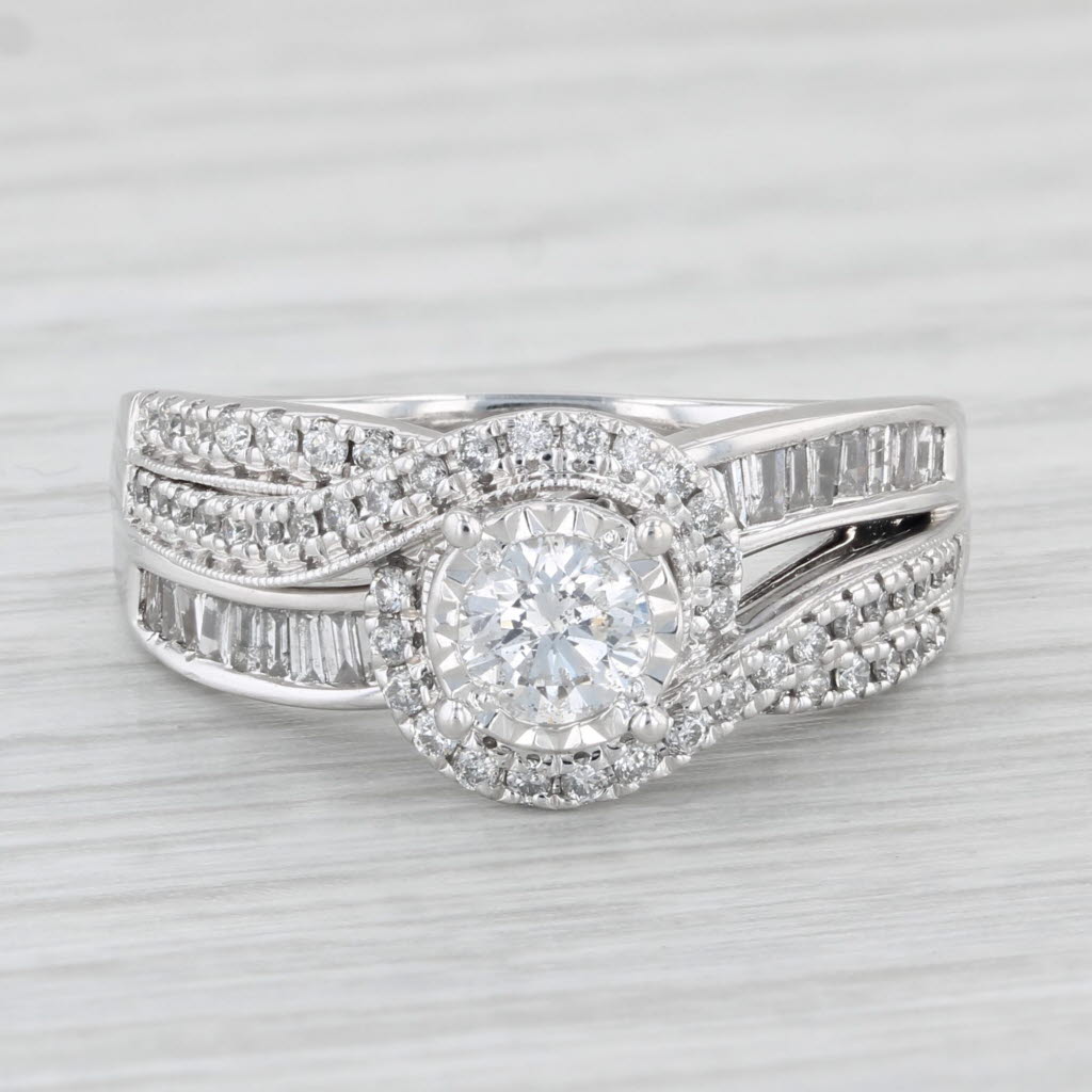 Light Gray 0.88ctw Round Diamond Engagement Ring 14k White Gold Size 8.25