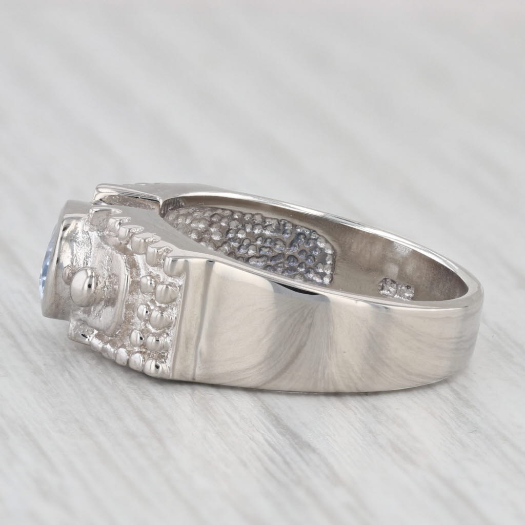 Light Gray 0.80ct Blue Lab Created Quartz Ring Sterling Silver Size 7 Oval Solitaire