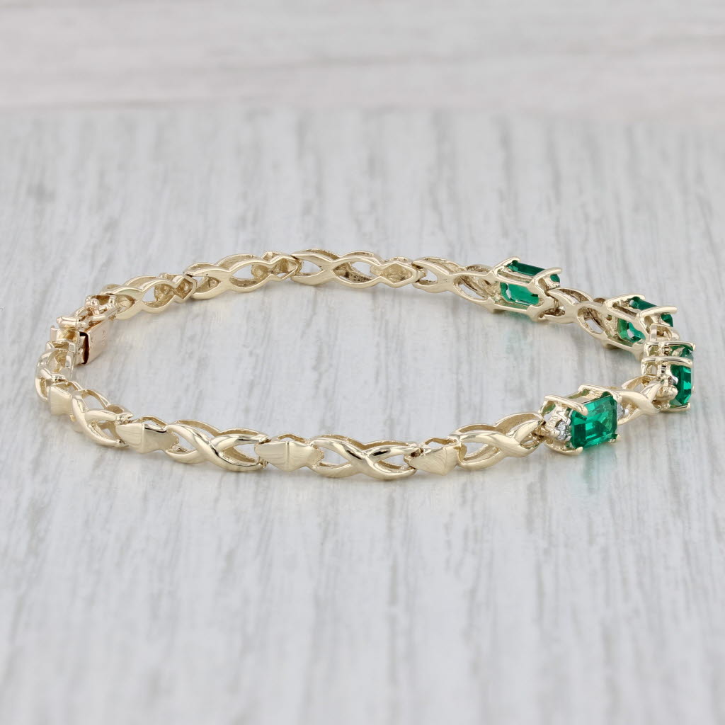 Light Gray 1.92ctw Emerald Diamond Bracelet 14k Yellow Gold X Link Chain 7"
