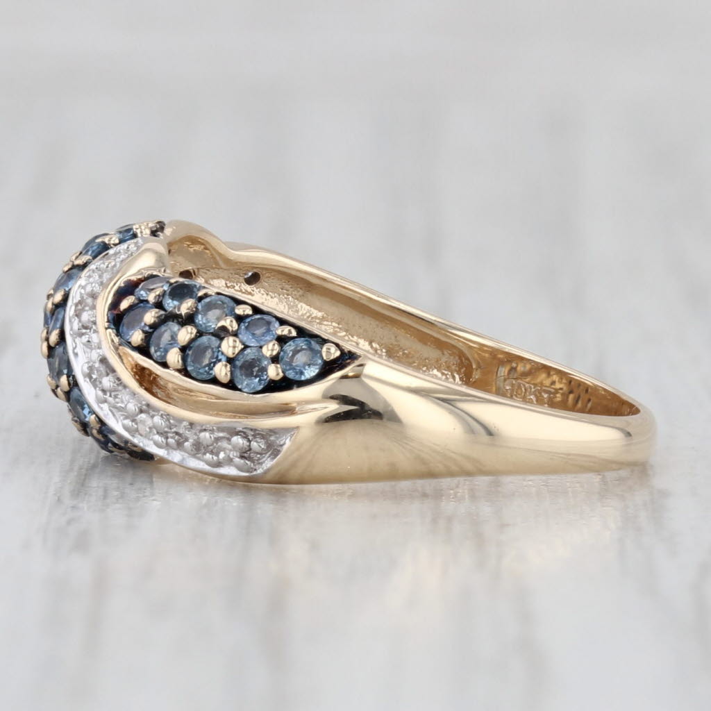 Light Gray 0.85ctw Pave Blue Sapphire Diamond Scalloped Ring 10k Yellow Gold Size 7