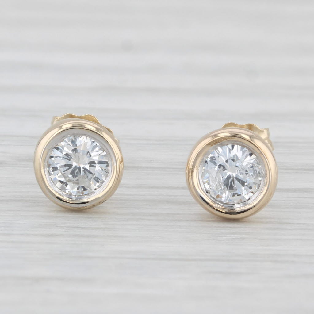 Light Gray 0.60ctw Round Solitaire Diamond Stud Earrings 14k Yellow Gold