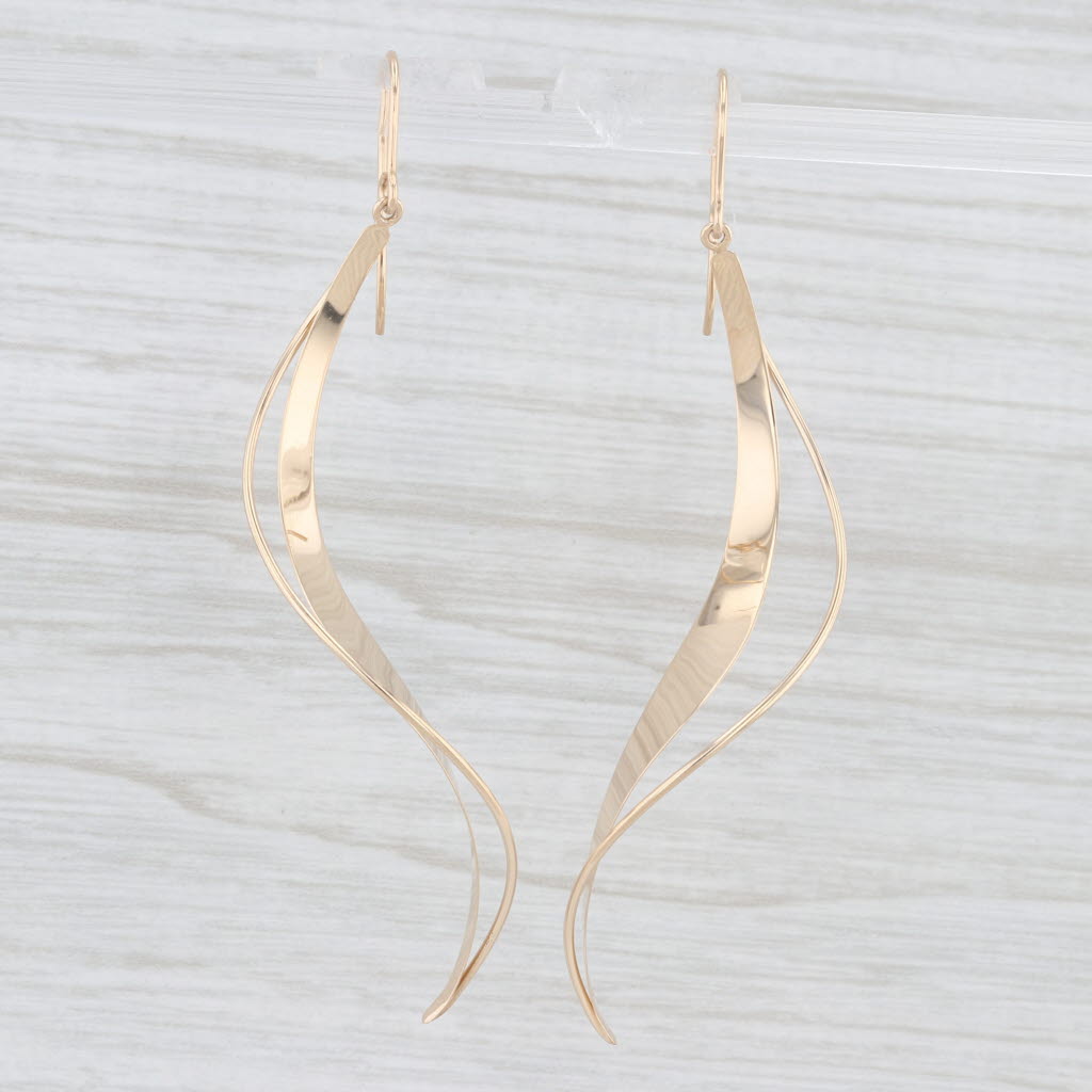 Light Gray Dangle Swirl Earrings 14k Yellow Gold Hook Posts