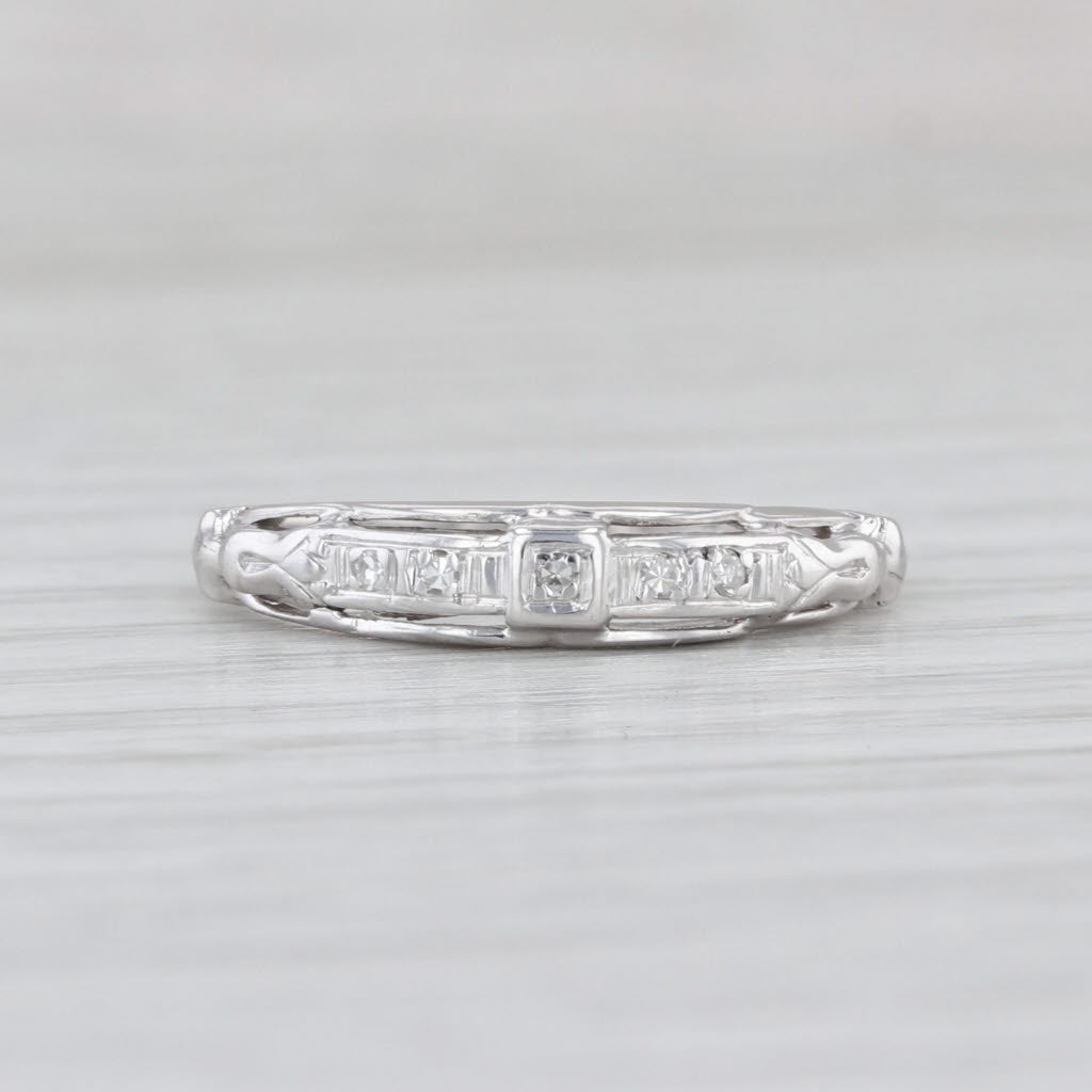 Vintage Diamond Wedding Band 14k White Gold Size 5.75 Stackable Ring