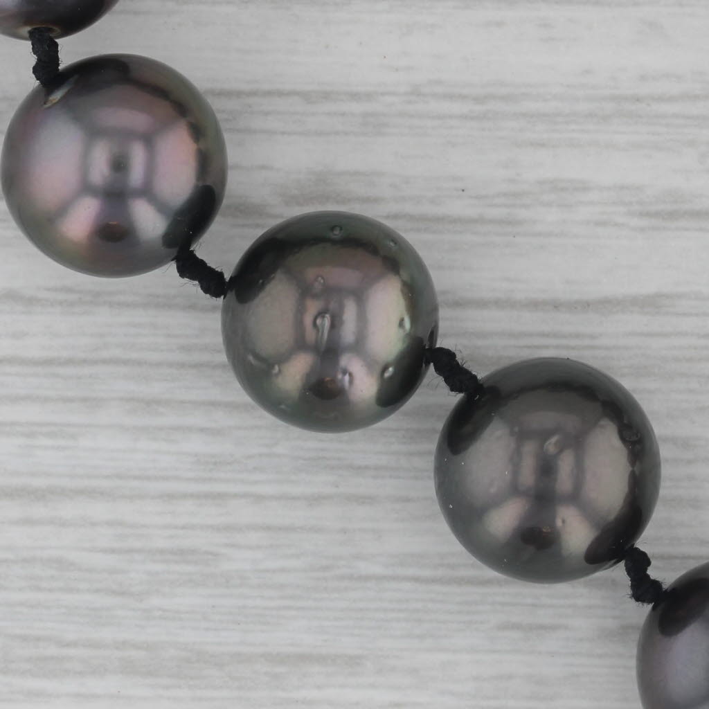 Dark Gray Black Pearl Diamond Necklace 14k Yellow Gold 21.5"