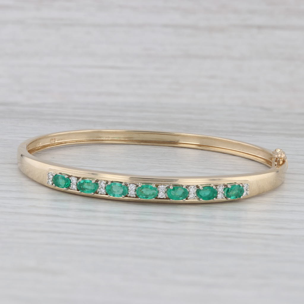 Gray 2ctw Emerald Diamond Bangle Bracelet 14k Yellow Gold 6.75"