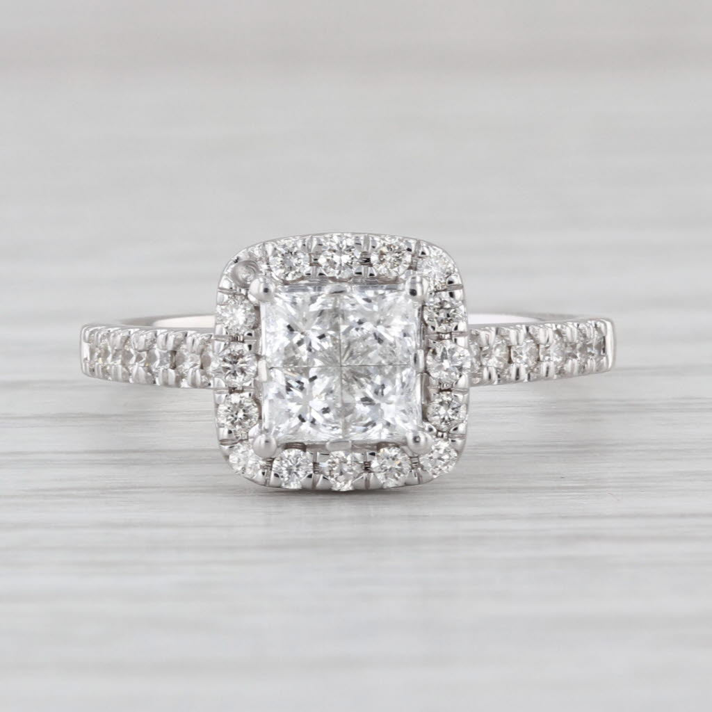 0.89ctw Diamond Princess Halo Engagement Ring 14k White Gold Size 7