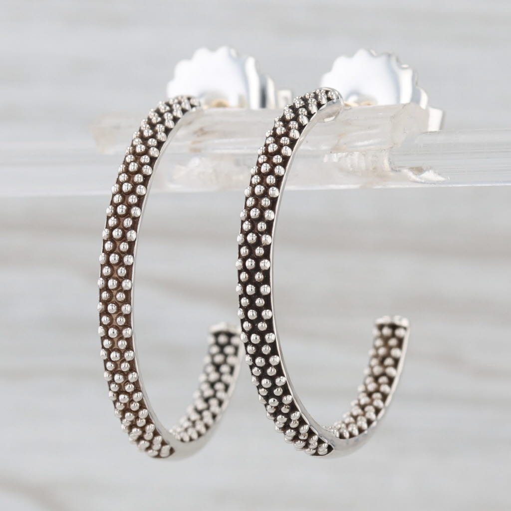 New Lagos Signature Caviar Dot Hoop Sterling Silver w/ Pouch Card Round Hoops