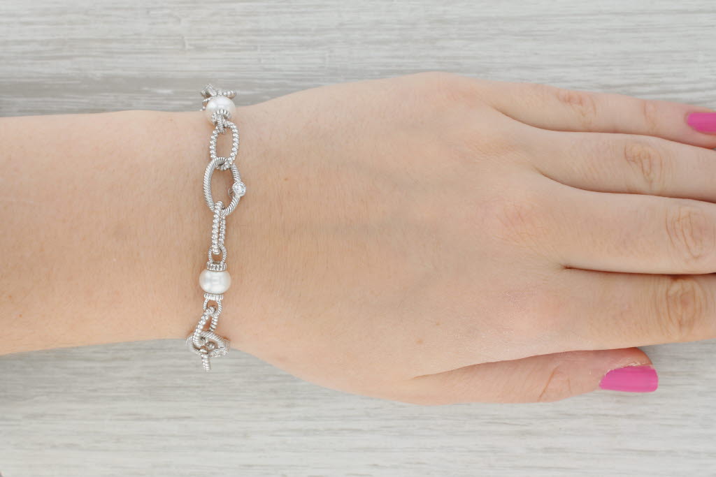 Gray Judith Ripka Sapphire Cubic Zirconia Pearl Bracelet Sterling Silver 6.75"