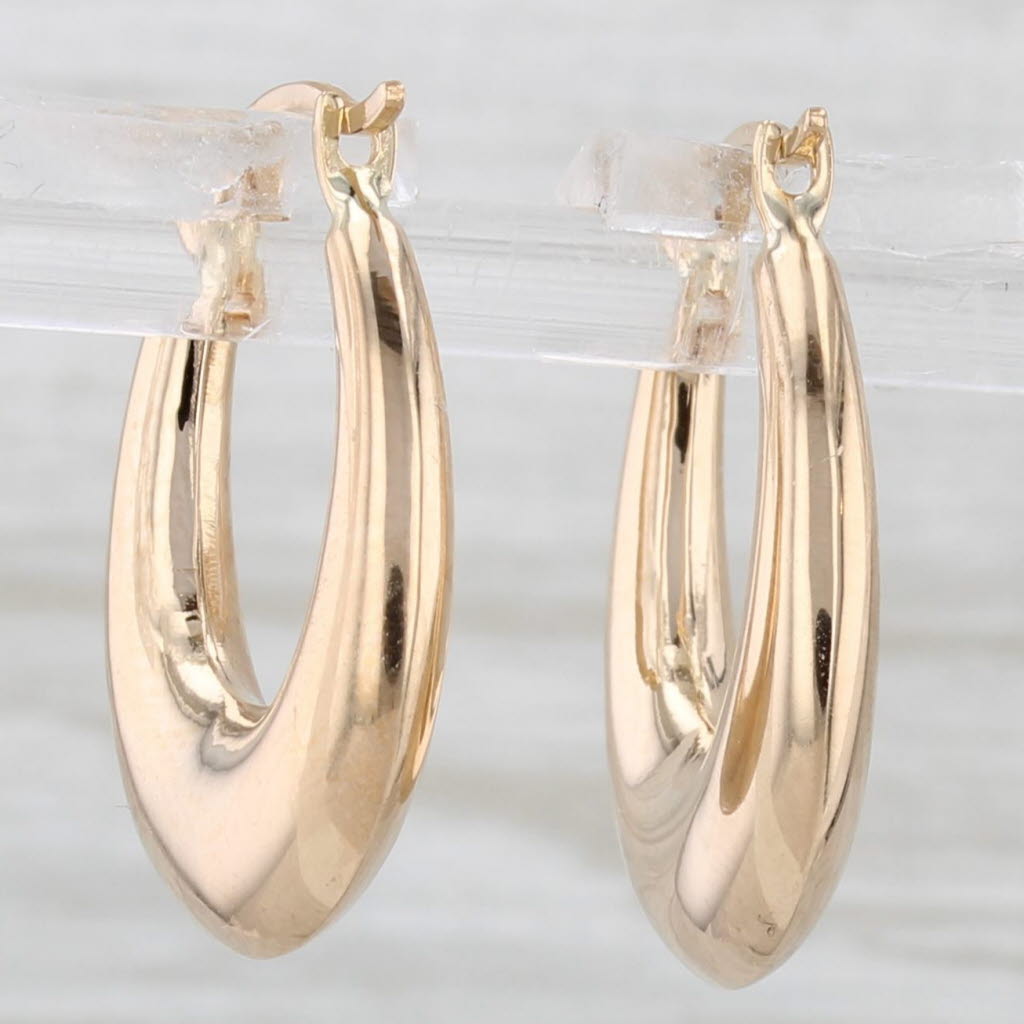 Light Gray Beveled Hoop Earrings 18k Yellow Gold Snap Top Oval Hoops