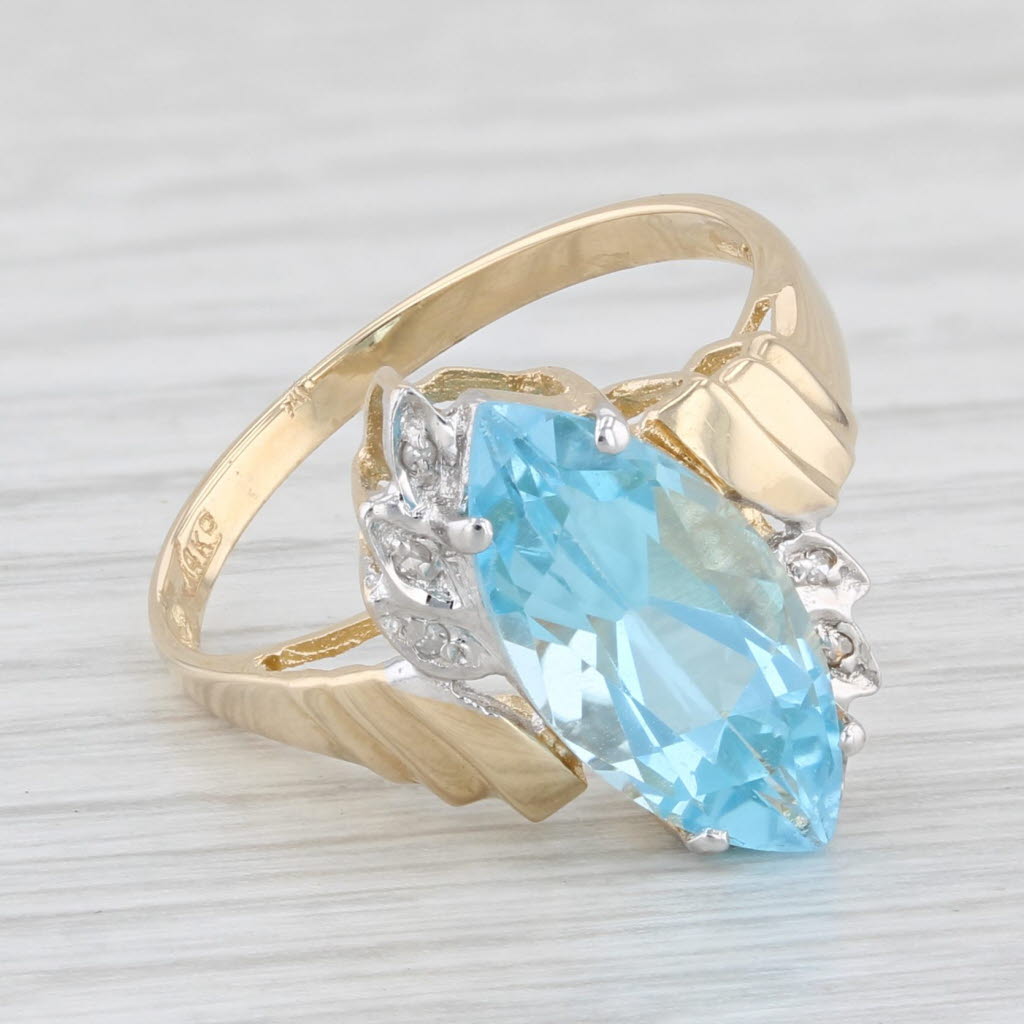 Light Gray 3.40ct Marquise Blue Topaz Solitaire Ring 14k Yellow Gold Size 7.25