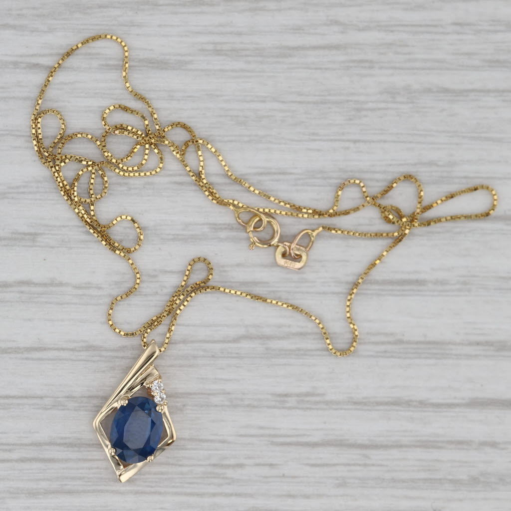 Gray 1.43ctw Blue Sapphire Diamond Pendant 14k Yellow Gold 18" Box Chain