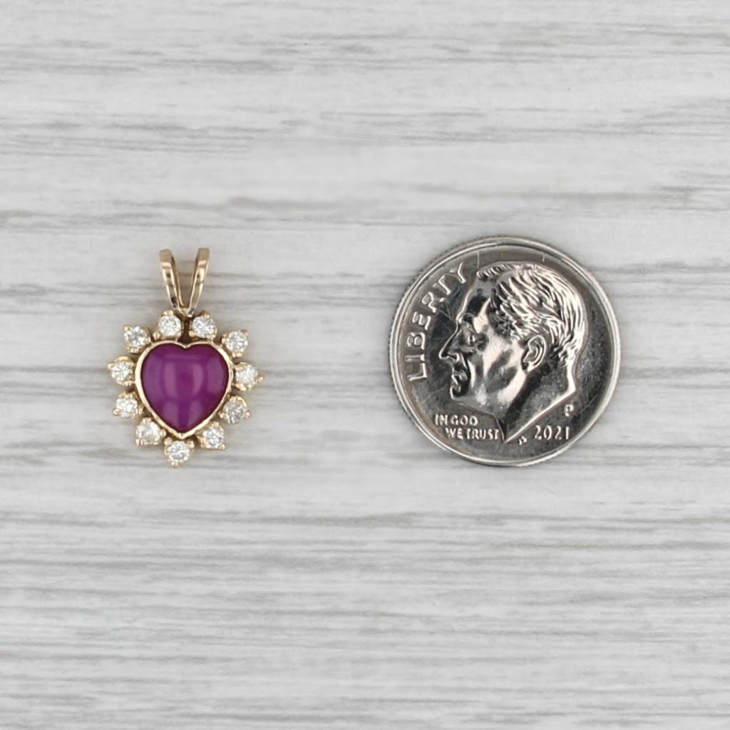 Lab Created Ruby Cabochon Heart Diamond Halo Pendant 14k Yellow Gold