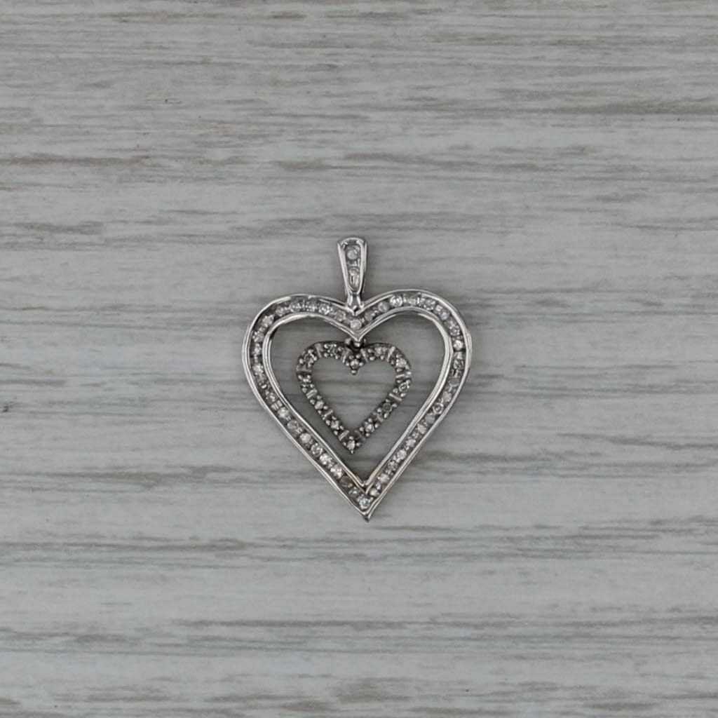 0.20ctw Diamond Double Hearts Pendant 10k White Gold
