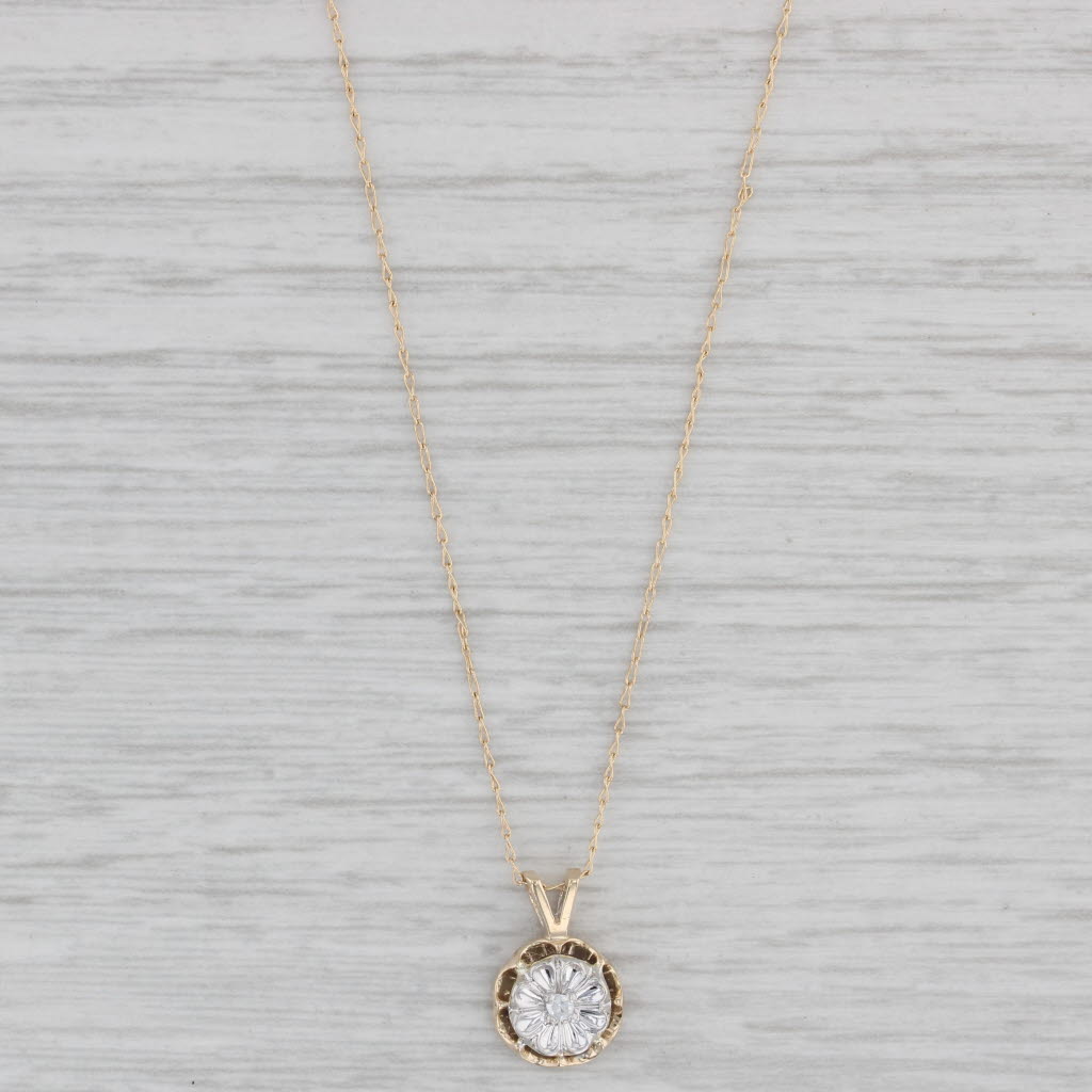 Gray Diamond Flower Pendant 14k White Yellow Gold 19.5" Wheat Chain
