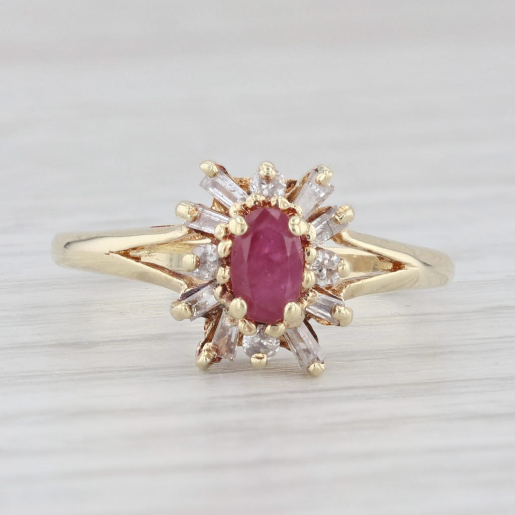 Light Gray Ruby Diamond Halo Ring 14k Yellow Gold Size 6.5