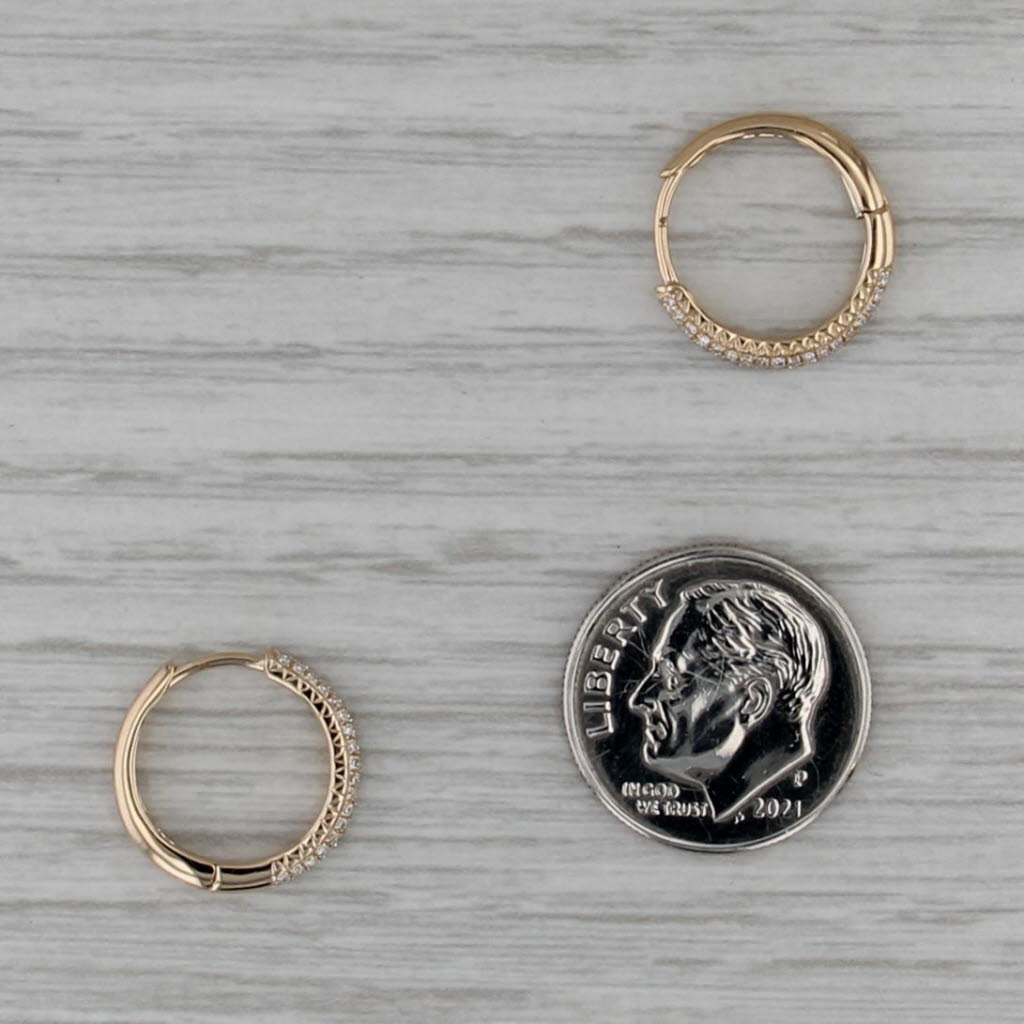 0.17ctw Diamond Hoop Huggie Earrings 14k Yellow Gold Snap Top Round Hoops