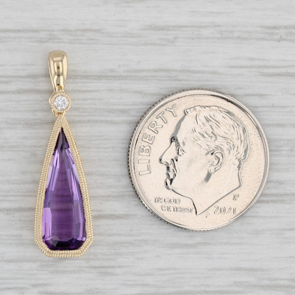 Light Gray New 1.79ctw Amethyst Diamond Teardrop Pendant 14k Yellow Gold
