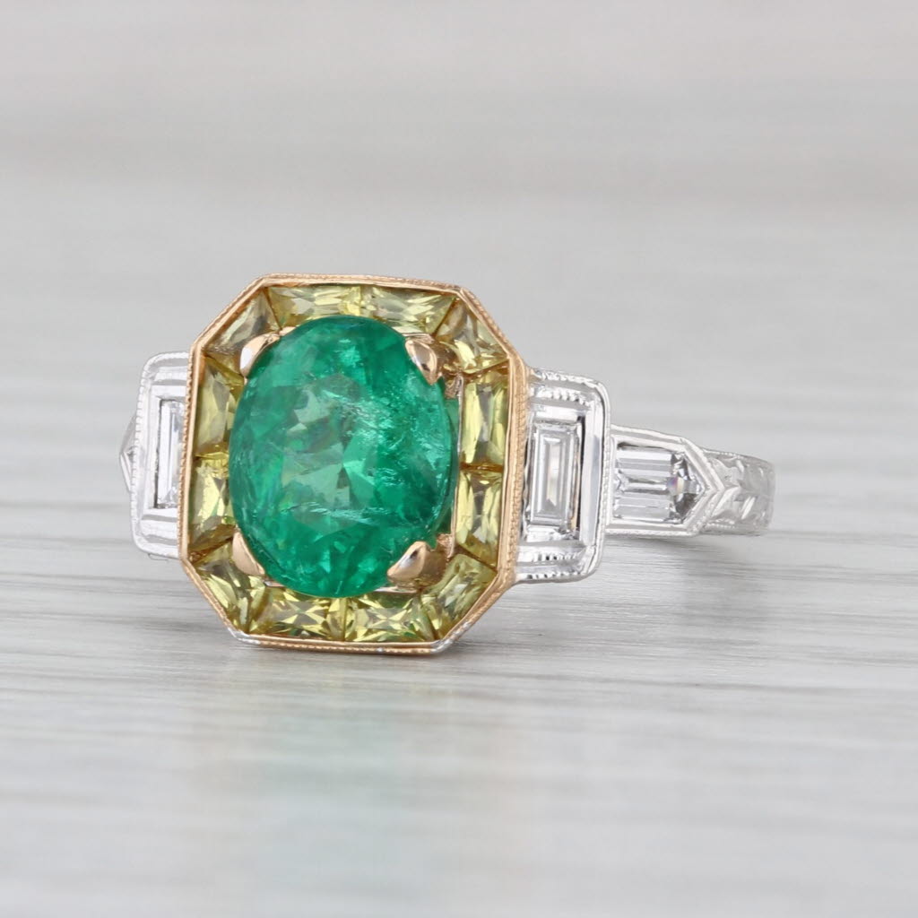 2.58ctw Emerald Yellow SapphireHalo Diamond Ring 14k Yellow White Gold Size 6.5