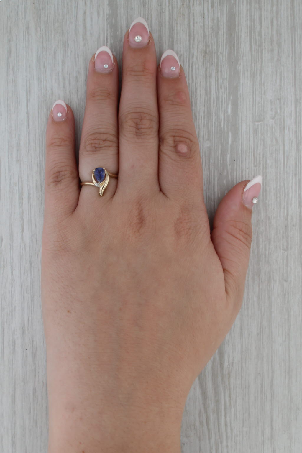 0.58ct Pear Iolite Teardrop Ring 10k Yellow Gold Size 6 Diamond Accent