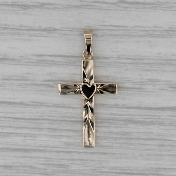 Vintage Etched Heat Cross Pendant 14k Yellow Gold
